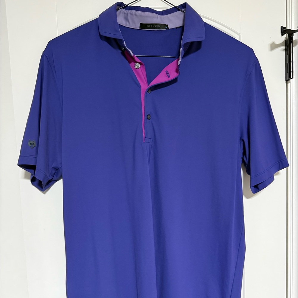 Greyson Men's Cayuse Purple Golf Polo Shirt with Pink Trim